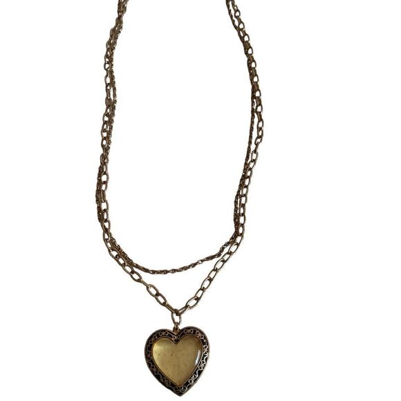 Vintage Two Tiered Gold-tone Yellow Glass Heart Pendant Necklace - Picture 6 of 8